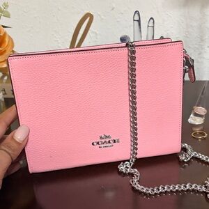 Coach Pink Wristlet with Silver Chain
